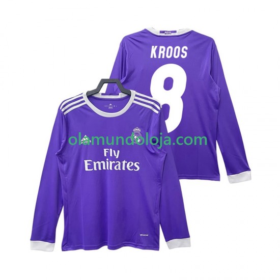 Camisola Real Madrid KROOS 8 2016 2017 Retro Homem Equipamento Segundo Manga Comprida